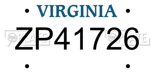 ZP41726 Virginia License Plate