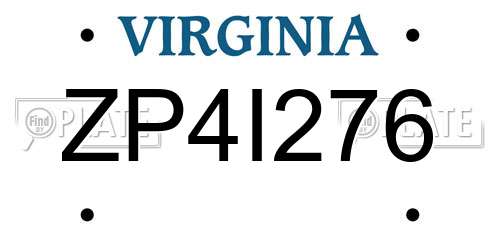 ZP4I276 Virginia License Plate