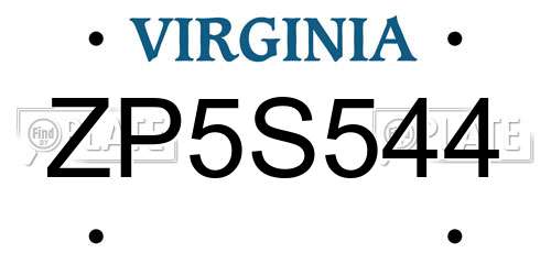 ZP5S544 Virginia License Plate