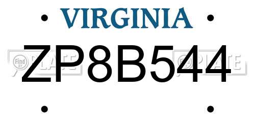 ZP8B544 Virginia License Plate