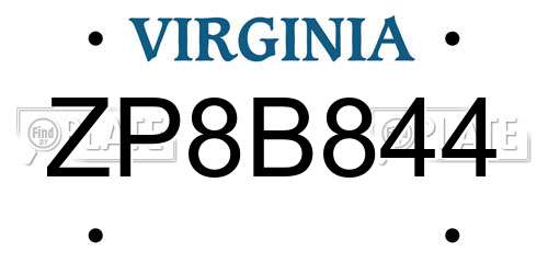 ZP8B844 Virginia License Plate