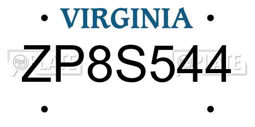 ZP8S544 Virginia License Plate