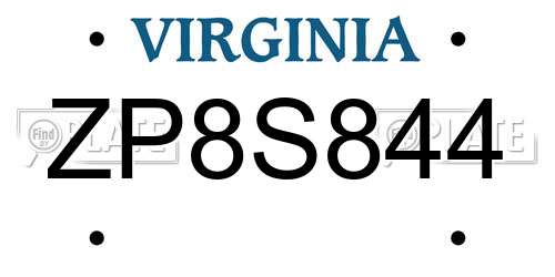 ZP8S844 Virginia License Plate