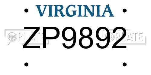 ZP9892 Virginia License Plate
