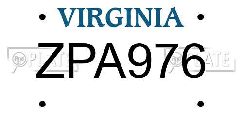 ZPA976 Virginia License Plate
