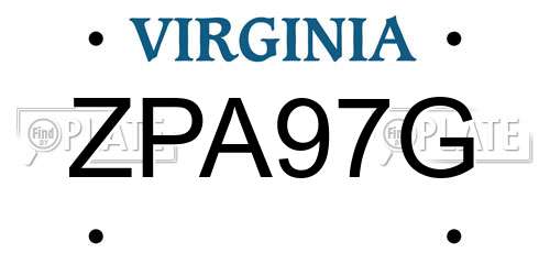 ZPA97G Virginia License Plate