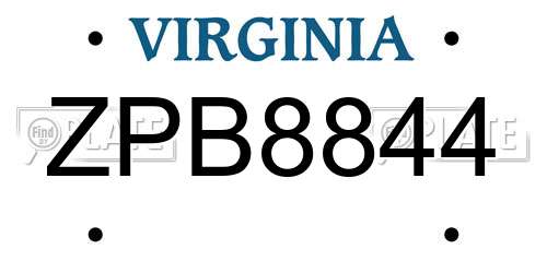 ZPB8844 Virginia License Plate