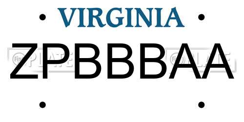 ZPBBBAA Virginia License Plate