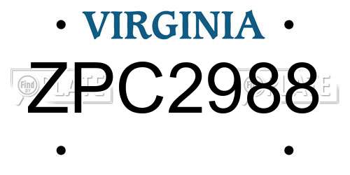 ZPC2988 Virginia License Plate