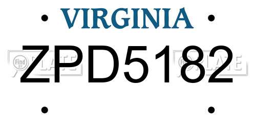 ZPD5182 Virginia License Plate