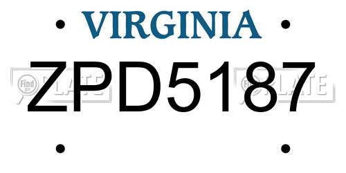 ZPD5187 Virginia License Plate