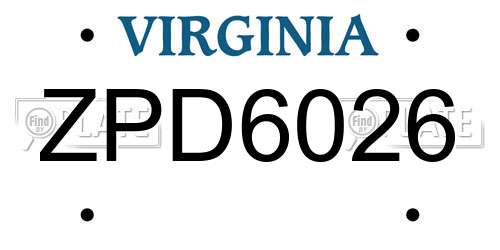 ZPD6026 Virginia License Plate