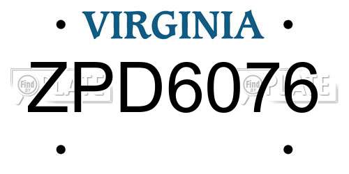 ZPD6076 Virginia License Plate