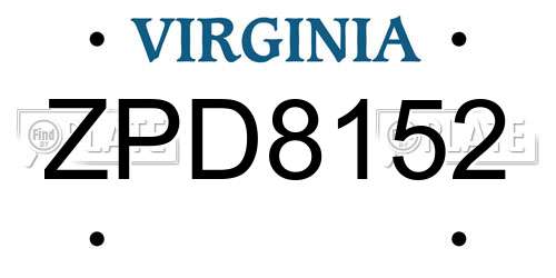 ZPD8152 Virginia License Plate