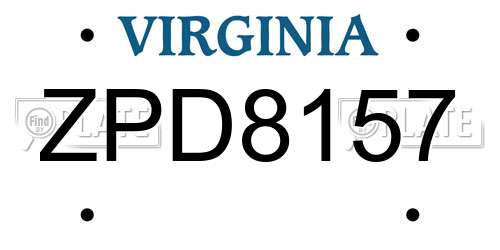 ZPD8157 Virginia License Plate