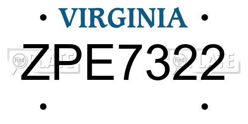 ZPE7322 Virginia License Plate