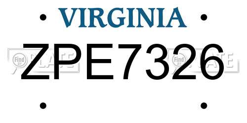 ZPE7326 Virginia License Plate