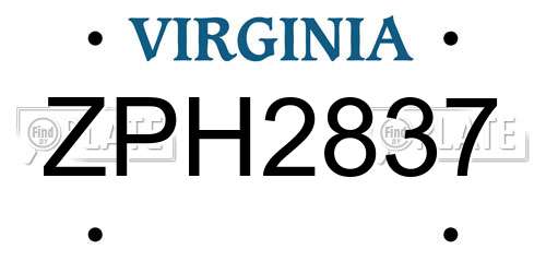 ZPH2837 Virginia License Plate