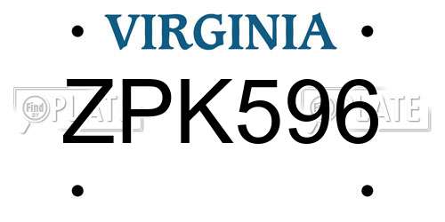 ZPK596 Virginia License Plate