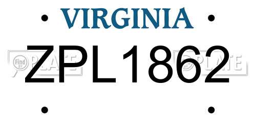 ZPL1862 Virginia License Plate