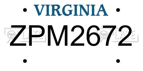 ZPM2672 Virginia License Plate