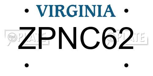 ZPNC62 Virginia License Plate