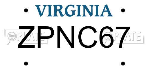 ZPNC67 Virginia License Plate