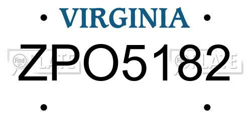 ZPO5182 Virginia License Plate