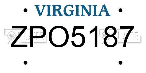 ZPO5187 Virginia License Plate