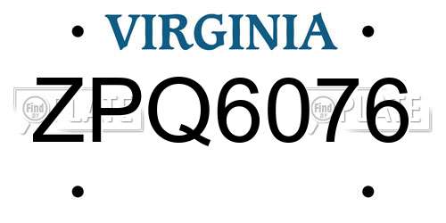 ZPQ6076 Virginia License Plate