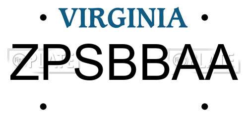 ZPSBBAA Virginia License Plate