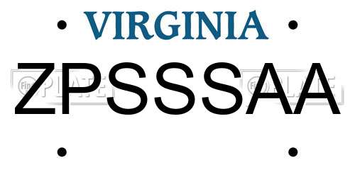 ZPSSSAA Virginia License Plate