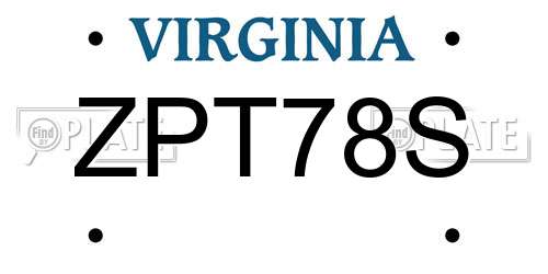 ZPT78S Virginia License Plate