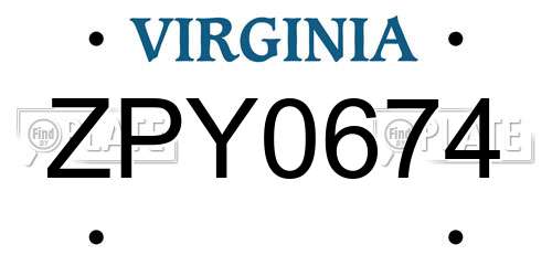 ZPY0674 Virginia License Plate
