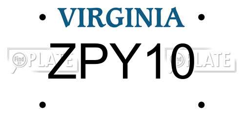 ZPY10 Virginia License Plate