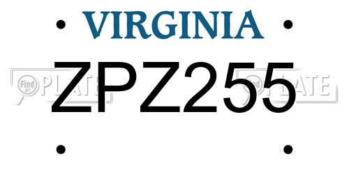 ZPZ255 Virginia License Plate