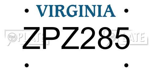 ZPZ285 Virginia License Plate