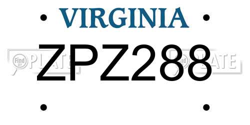 ZPZ288 Virginia License Plate