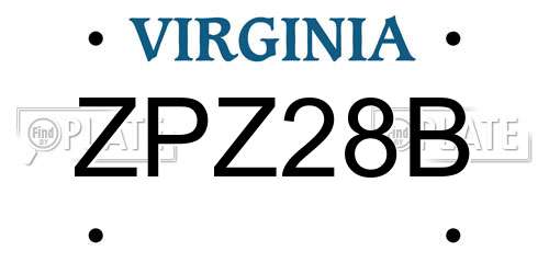 ZPZ28B Virginia License Plate