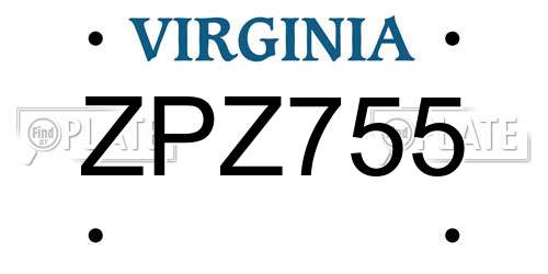 ZPZ755 Virginia License Plate