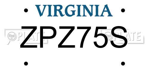ZPZ75S Virginia License Plate