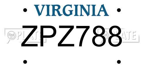 ZPZ788 Virginia License Plate