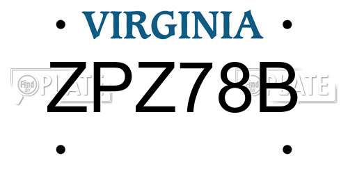 ZPZ78B Virginia License Plate