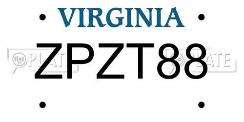 ZPZT88 Virginia License Plate