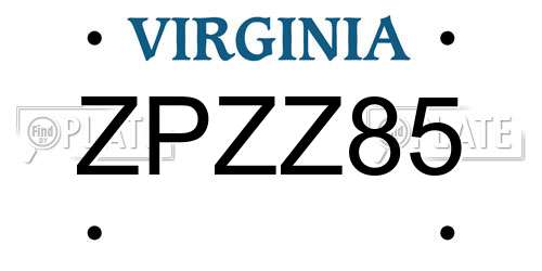 ZPZZ85 Virginia License Plate