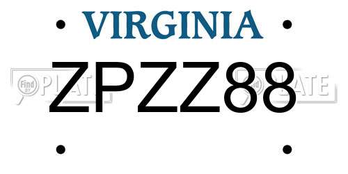 ZPZZ88 Virginia License Plate