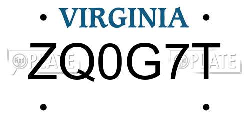 ZQ0G7T Virginia License Plate