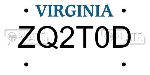 ZQ2T0D Virginia License Plate