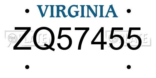 ZQ57455 Virginia License Plate