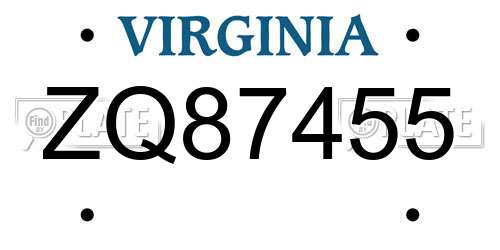 ZQ87455 Virginia License Plate